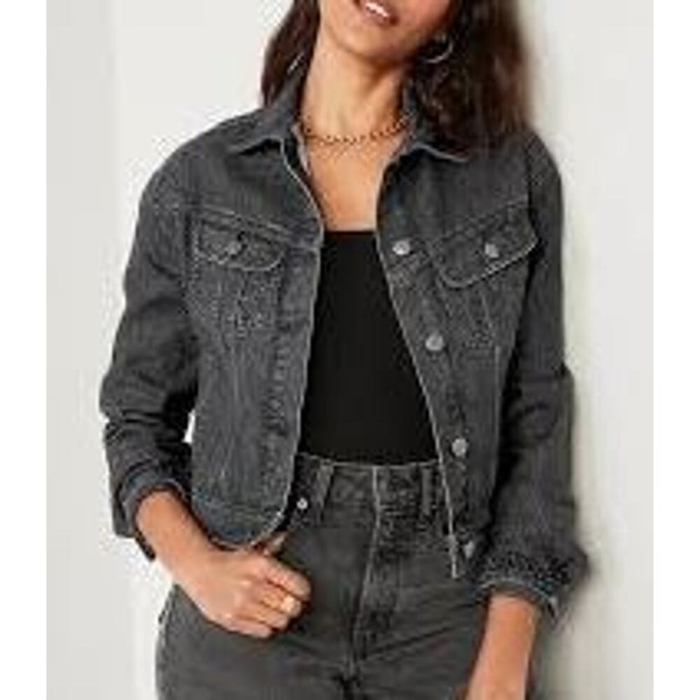 Wild Fable Womens Denim Jacket Black Size XS Collared Long Sleeve Dark Wash NWT
